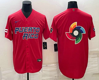 Mens Puerto Rico Baseball 2023 Red World Baseball Big Logo With Patch Classic Stitched Jerseys